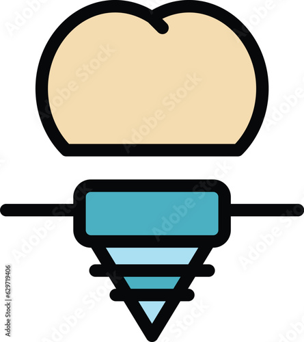 Abutment implant icon outline vector. Oral care. Braces dent color flat