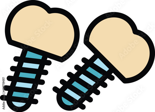 Dent implant icon outline vector. Oral gum. Dentist tooth color flat