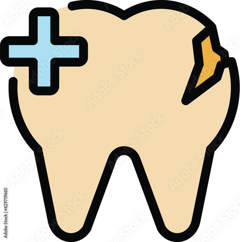 Dental repair icon outline vector. Tooth implant. Dentist crown color flat