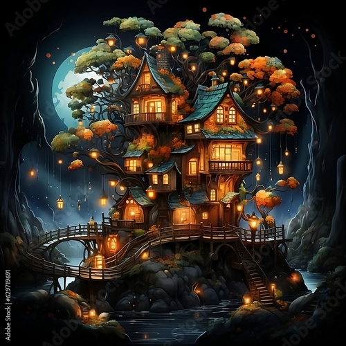 tree house in the night