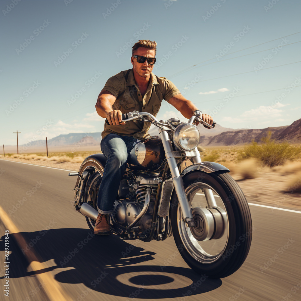 Obraz premium Biker riding on a motorcycle.