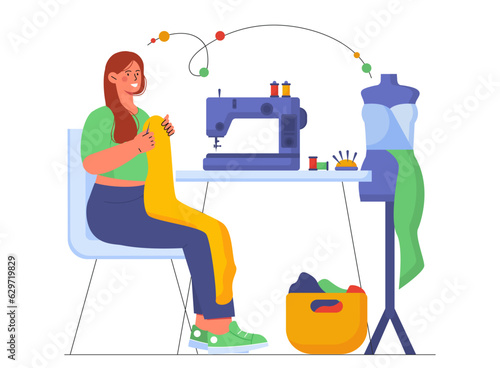 Seamstress designer at workplace vector concept