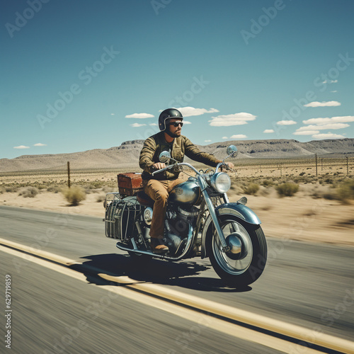 Biker riding on a motorcycle.