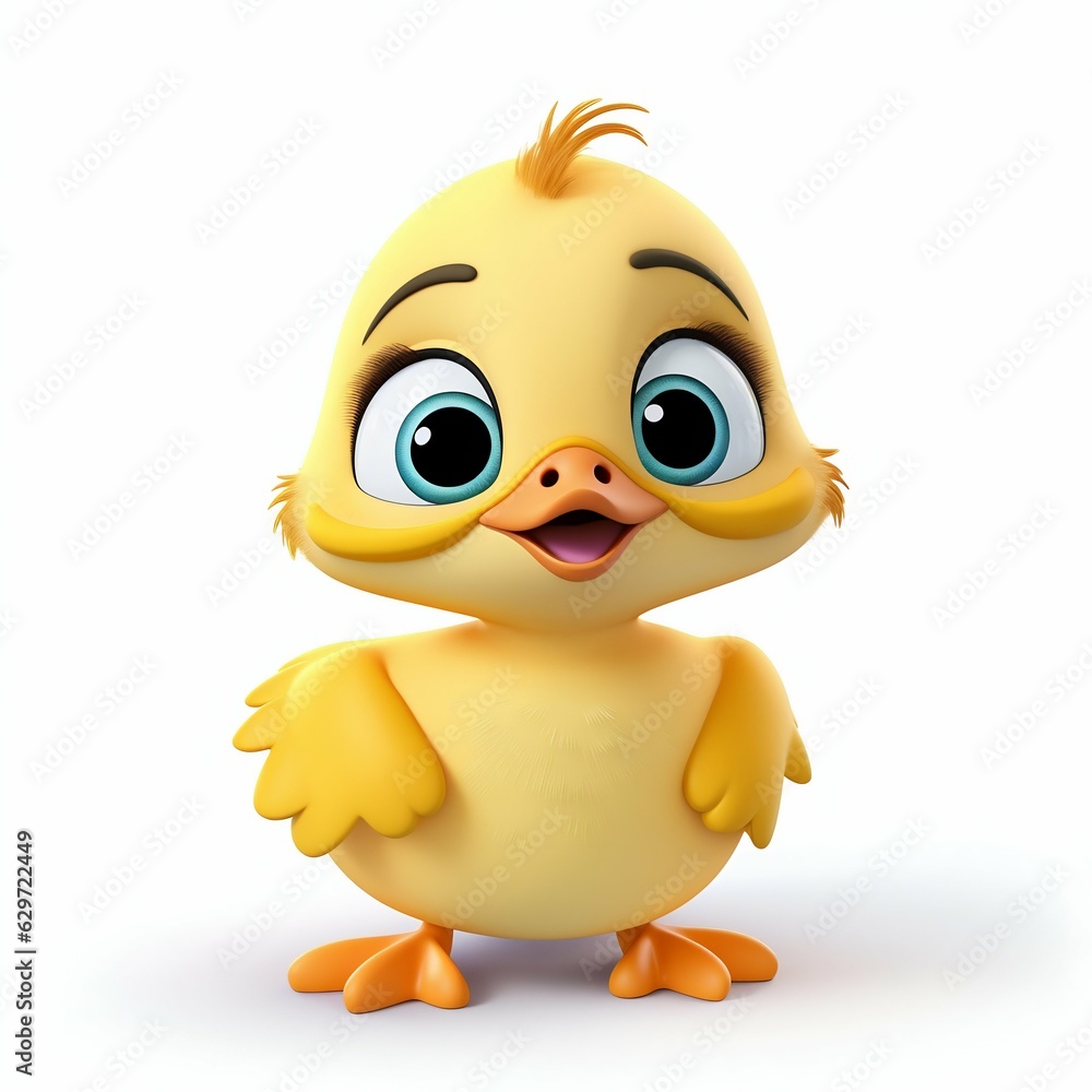 Cute Cartoon Baby Duck Isolated on White Background. Generative ai Cute Cartoon Baby Duck Isolated on White Background. Generative ai