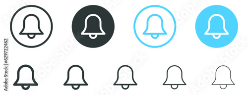 Notification bell icon. Alarm symbol. Ringing bell, notification alert icons. Incoming inbox message. Web interface app icon. Vector isolated elements 