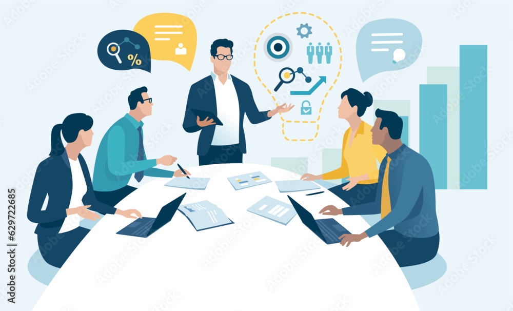 The Idea. Presentation. Strategy. Business vector illustration. The Idea. Presentation. Strategy. Business vector illustration.