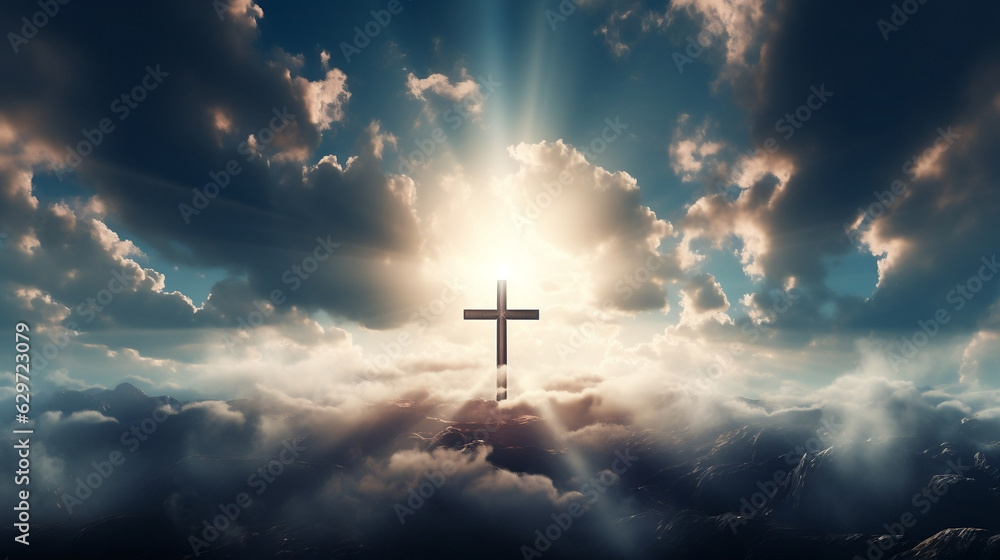 Naklejka premium Heavenly Christian Cross in the Sky, A Symbolic Journey