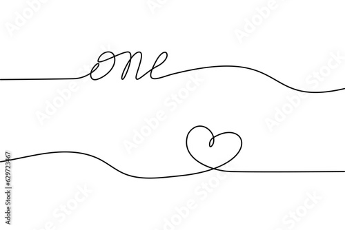 One Love. Lettering one solid continuous line. Simple Line Art design for greeting or invination.