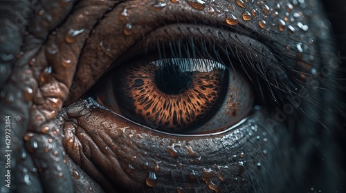 Macro eye of elephant. Close-up eye of baby elephant. Generative AI © Soulmate