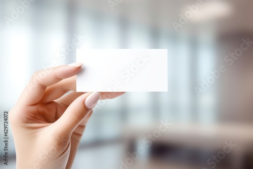 woman hand holding business card, AI © Julien