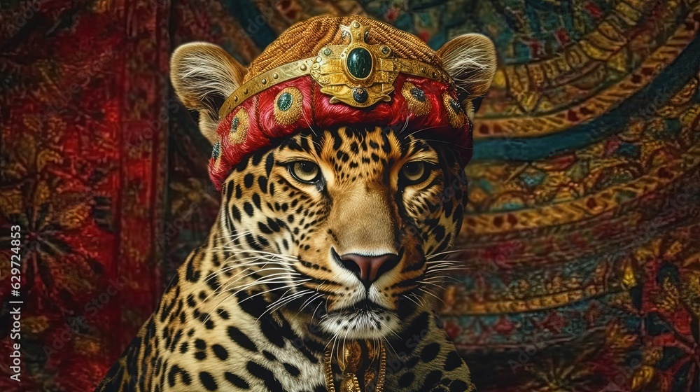 Jaguar wearing fashion accessories. Close-up. Generative AI