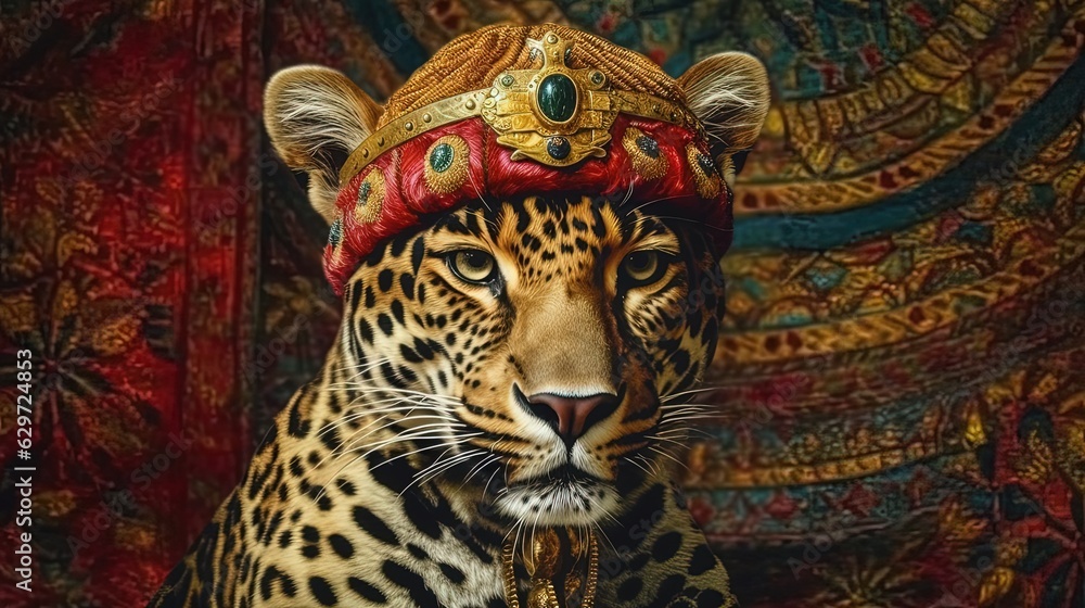 Fototapeta premium Jaguar wearing fashion accessories. Close-up. Generative AI