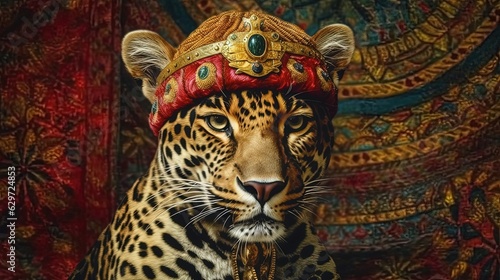 Jaguar wearing fashion accessories. Close-up. Generative AI © Soulmate