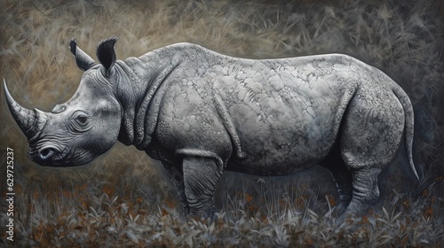 Rhino. In style of vector illustration. Generative AI