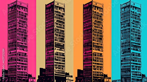 Skyscrapers in style of pop art illustration. Generative AI