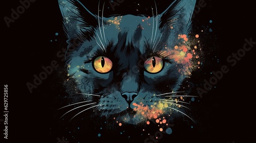 Black cat head. In style of vector illustration. Generative AI