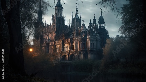 Dark Gothic castle. Generative AI © Soulmate