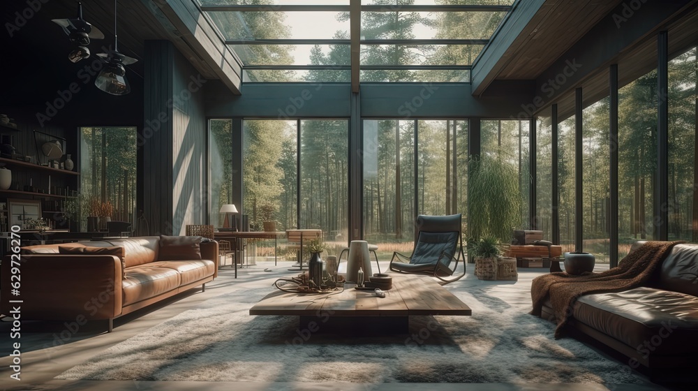 Giant modern living room in house. Generative AI Giant modern living room in house. Generative AI