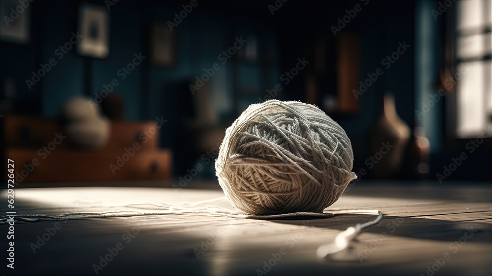 Fototapeta premium White thread ball on a table. Generative AI