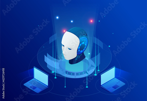 Isometric Artificial Intelligence, Knowledge Expertise Intelligence Learn. Internet connect Chatgpt Chat with AI, Artificial Intelligence.