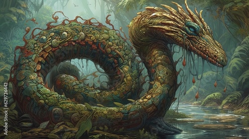 Dragon with ornate scales. Chinese green dragon. Generative AI