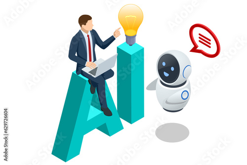 Isometric Artificial Intelligence, Knowledge Expertise Intelligence Learn. Internet connect Chatgpt Chat with AI, Artificial Intelligence.