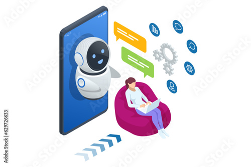 Isometric Artificial Intelligence, Knowledge Expertise Intelligence Learn. Internet connect Chatgpt Chat with AI, Artificial Intelligence.