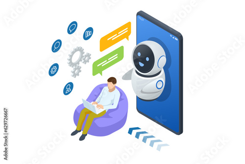 Isometric Artificial Intelligence, Knowledge Expertise Intelligence Learn. Internet connect Chatgpt Chat with AI, Artificial Intelligence.