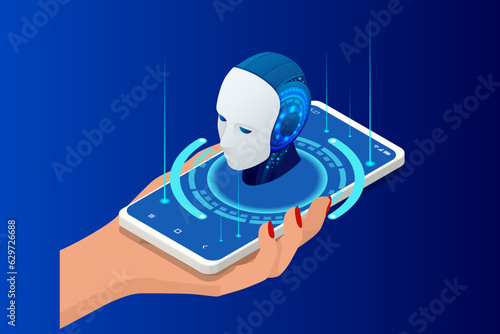 Isometric Artificial Intelligence, Knowledge Expertise Intelligence Learn. Internet connect Chatgpt Chat with AI, Artificial Intelligence.