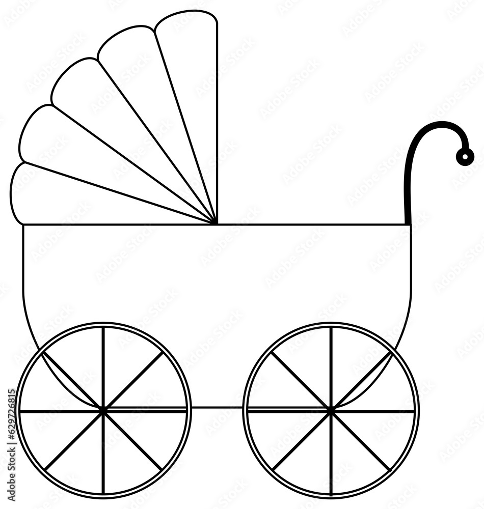 Baby carriage outline icon. Coloring book page for children. Stock ...