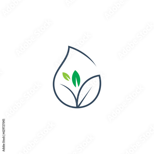 Water drop line logo design with natural leaf combination