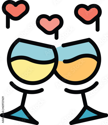 Wedding wine glass icon outline vector. Taste drink. Guide party color flat