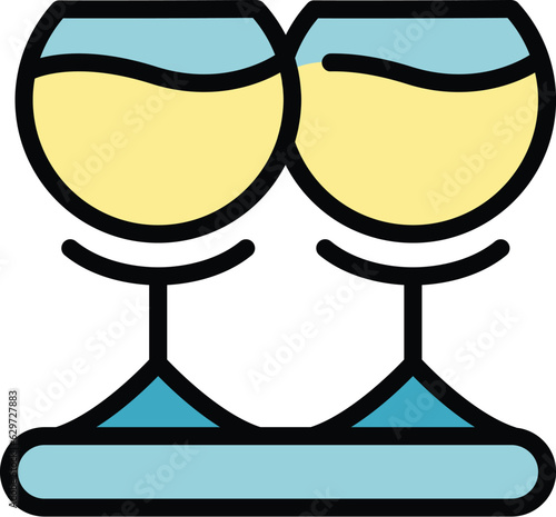 New wine glass icon outline vector. Barrel guide. Party taste color flat