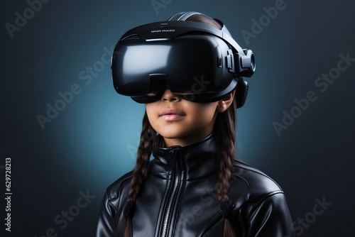 Beautiful young female Wearing Virtual Reality Headset with clear background. Technology digital Futuristic innovation device concept © rzrstudio