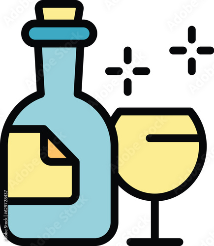Champagne bottle icon outline vector. Sommelier drink. Glass vine color flat