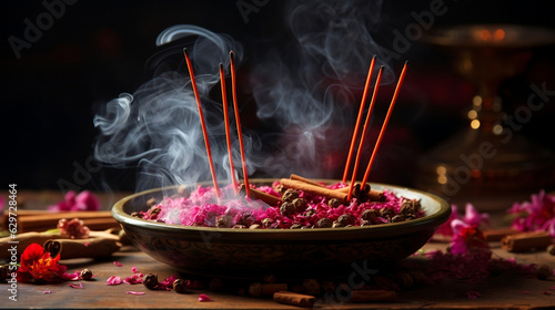 Soothing fragrances of incense sticks promote relaxation with an aromatherapy concept,