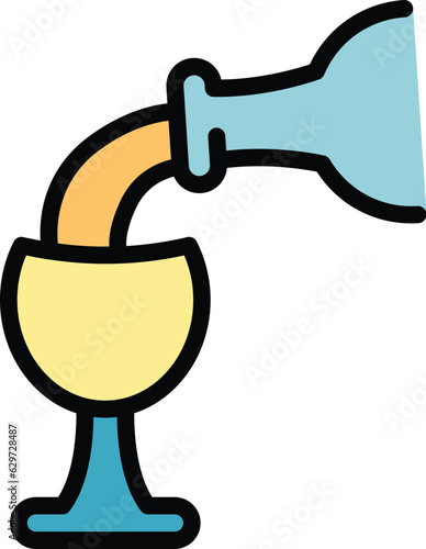 Full wine glass icon outline vector. Vine party. Cook taste color flat