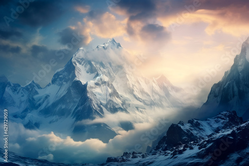 Mountains in the snow. Snow and winter atmosphere. Background, wallpaper. AI Generated © Uliana