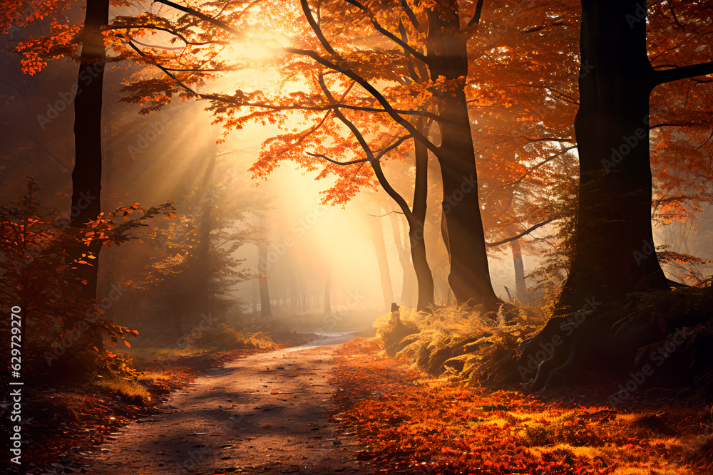 Autumn weather in the park. Autumn atmosphere. Background, wallpaper. AI Generated