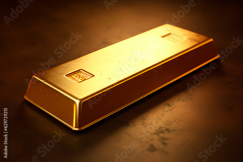 A gold bar on the table. Background, wallpaper. AI Generated