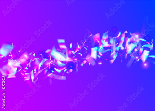 Fototapeta Naklejka Na Ścianę i Meble -  Neon Glitter. Transparent Texture. Fiesta Foil. Retro Flyer. Party Realistic Gradient. Light Confetti. Unicorn Art. Blue Disco Effect. Violet Neon Glitter