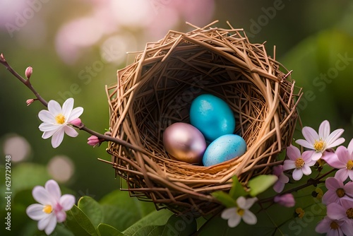 easter eggs in nestgenerated by AI technology 