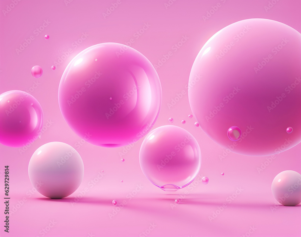 Pink bubbles background with 3d realistic design. Generative AI