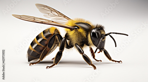 bee on white background, macro. Generative Ai. 