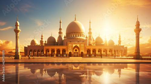 Shimmering Mosque  Icon of Ramadan and Islamic Culture bathed in Sunlight