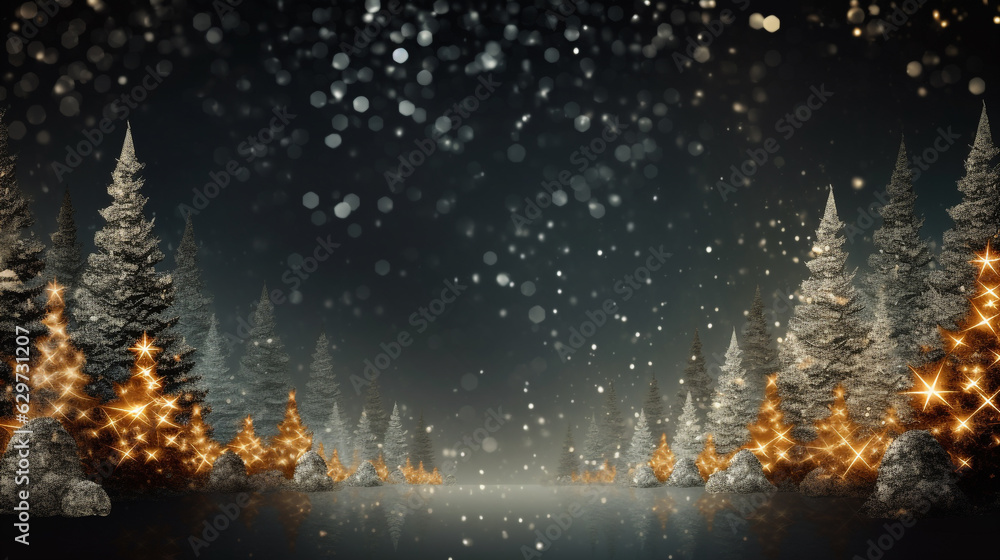 Christmas card, Christmas trees in the Christmas forest. Generative Ai. 