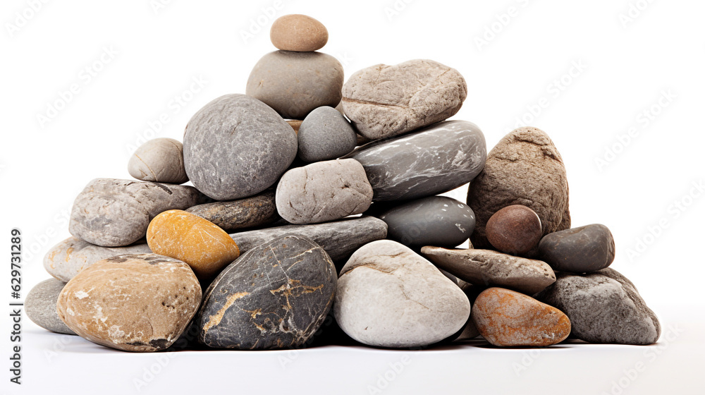 stack of stones and pebbles on a white background. Generative Ai. stack of stones and pebbles on a white background. Generative Ai.