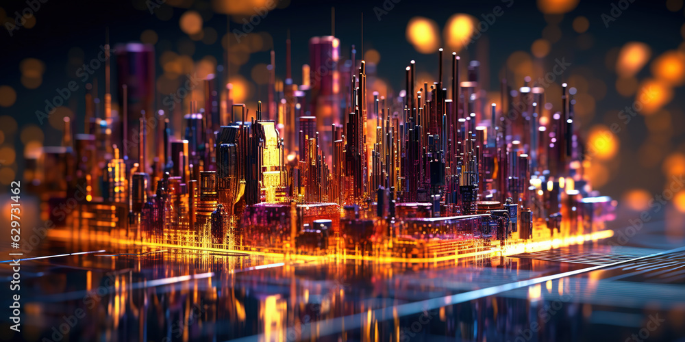 Futuristic modern illuminated city background Generative AI