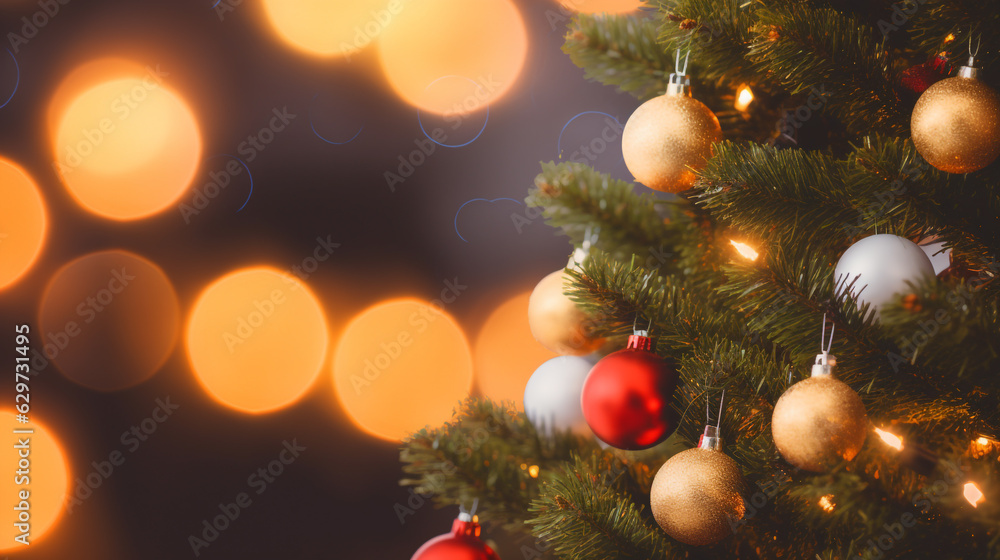 christmas tree decorations close-up. Generative Ai. 