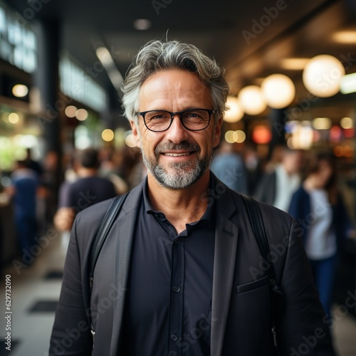 Elegance Beyond Years: A Gray-Haired Gentleman in Black, Refined Elegance: A man with gray hair and glasses.